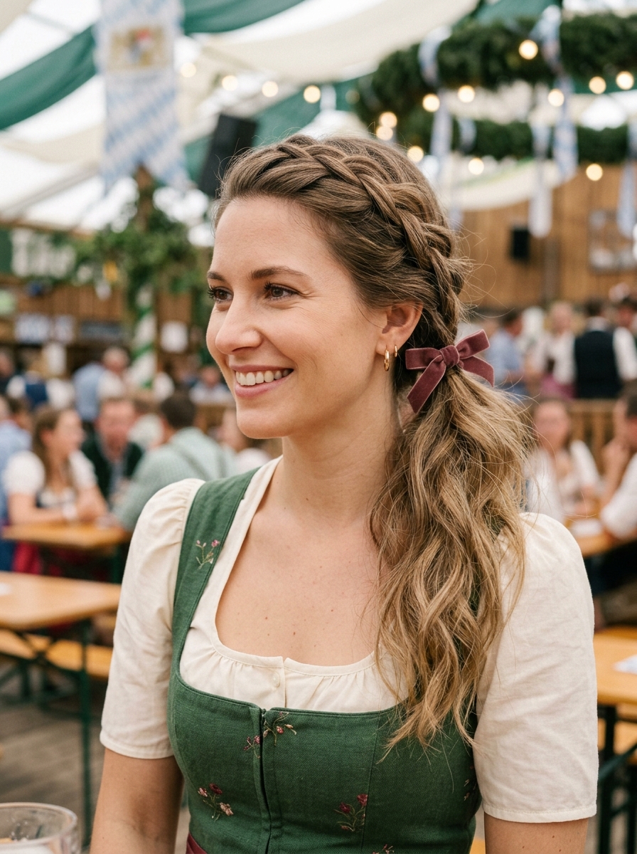 Braided Ponytail mit Schleife als Oktoberfest Frisuren Inspiration 2026
